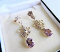 Rt Nouveau Style Sterling Silver 3.5 ct Amethyst Earrings New with Gift Box