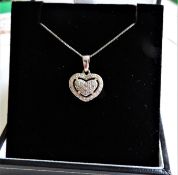 Diamond Heart Pendant Necklace Sterling Silver with Gift Pouch