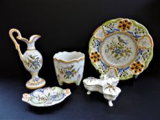 Small Collection of French Faitmain Decor Moustiers Pottery