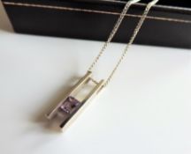 Sterling Silver Pink Topaz Pendant Necklace with Gift Pouch