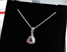Tanzanite & Diamond Pendant Necklace New with Gift Box