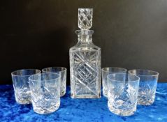Crystal Spirit Decanter & 6 Glasses Drinks Set