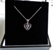 Sterling Silver Tanzanite Heart Pendant Necklace New with Gift Pouch