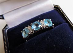 Sterling Silver 1.68ct Topaz & Diamond Ring New with Gift Box