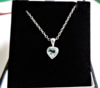 Sterling Silver Blue Topaz Heart Pendant Necklace with Gift Pouch