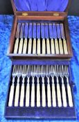 Antique Victorian Silver Plate & Carved Ivory Dessert Knives and Forks for 12