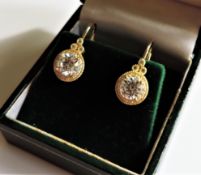 Yellow Gold Sterling Silver 2ct Moissanite Earrings New with Gift Box
