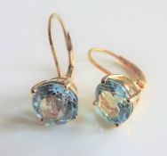 Gold on Sterling Silver 5ct Blue Topaz Earrings New with Gift Box