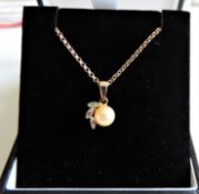 Vintage Rose Gold Cultured Pearl Pendant Necklace with Gift Box