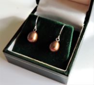 Sterling Silver Cultured Pearl Drop Earrings New with Gift Pouch