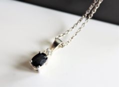 Sapphire & Diamond Pendant Necklace with Gift Pouch