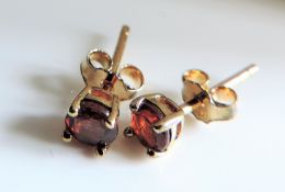 Gold on Sterling Silver Garnet Stud Earrings New with Gift Pouch