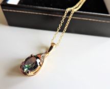 2.4ct Mystic Topaz & Diamond Pendant Necklace New with Gift Box