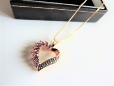 Gold on Silver Amethyst Heart Pendant Necklace New with Gift Box