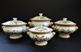 Set 4 Vintage French Faitmain Decor Moustiers Lidded Serving Dishes