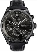 Hugo Boss 1513474 Men's Grand Prix Black Dial Black Leather Strap Chronograph Watch