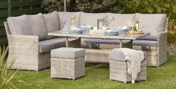 (P) 1x Hartington Florence Collection Garden Sofa Set. 1x Rattan Top Finish Table. 2x Stools With 2