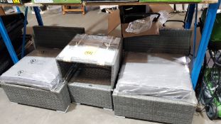 (9H) 4 Piece Grey Rattan Furniture Set. 2x Square Chair With 2x Cushion. 1x Small Square Table With