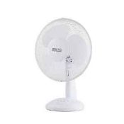 (4O) 3x Arlec Items. 2x 12” White 3 Blade Desk Fan. 1x 16” 3 Blade White Pedestal Fan With Oscilla