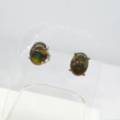 A pair of Ethiopian galaxy black Opal studs in Silver