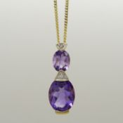 An Art Deco-style 9ct yellow Gold amethyst and Diamond necklace, boxed