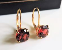 Gold on Sterling Silver 5 carat Garnet Earrings New with Gift Box