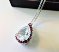 Sterling Silver 6ct Moissanite & Ruby Pendant Necklace New with Gift Box