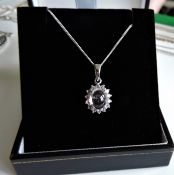Sterling Silver White Sapphire Cabochon Pendant New with Gift Box