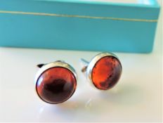 Sterling Silver Amber Stud Earrings with Gift Pouch