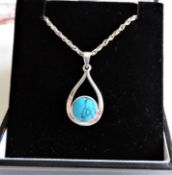 Sterling Silver Turquoise Pendant Necklace New with Gift Pouch