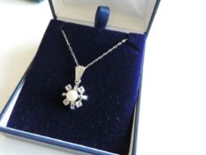 Vintage Sterling Silver Pearl Pendant Necklace with Gift Pouch