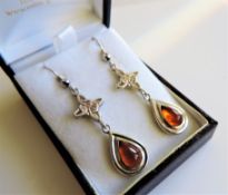 Sterling Silver Celtic Knot Amber Earrings New with Gift Box