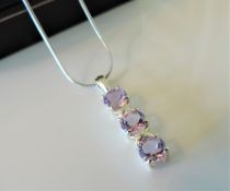 Sterling Silver 1.2cts Rose de France Amethyst Pendant Necklace New with Gift Box