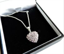 Sterling Silver Pink Topaz Heart Pendant Necklace New with Gift Pouch