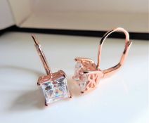 Rose Gold Sterling Silver 2.6ct Moissanite Earrings New with Gift Box