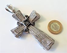 Unique Vintage Designer Oversized 12ct CZ Cross Pendant 48 grams Sterling Silver