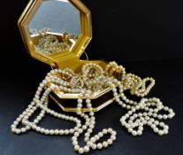 5 x Pearl Necklaces and Jewellery Box
