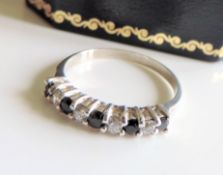 Sapphire & Diamond Half Eternity Ring in Sterling Silver