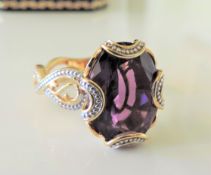 Gold on Sterling Silver 10.5ct Amethyst Ring New with Gift Box