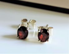 Sterling Silver Garnet Stud Earrings New with Gift Pouch
