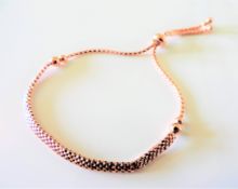 Rose Gold Sterling Silver Mesh Chain Toggle Bracelet New with Gift Pouch