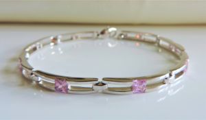 Sterling Silver 2.8 ct Pink Topaz Tennis Bracelet