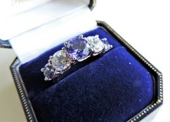 Sterling Silver Tanzanite & CZ Ring New with Gift Box