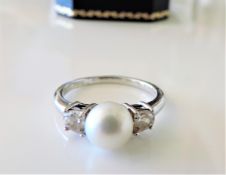 Sterling Silver Cultured Pearl Ring New with Gift Box