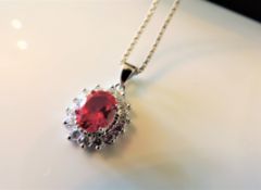 Sterling Silver 3ct Red and White Tourmaline Pendant Necklace New with Gift Box
