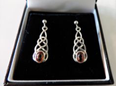 Sterling Silver Baltic Amber Celtic Knot Earrings New with Gift Box