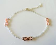 Sterling Silver & Rose Gold Infinity Bracelet New with Gift Pouch