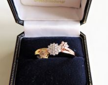 Diamond Floral Cluster Ring Gold on Sterling Silver New with Gift Box