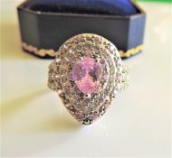 Sterling Silver Pink & White Topaz Ring New with Gift Box
