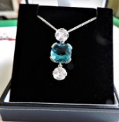 12.5 ct Blue and White Topaz Necklace New with Gift Box